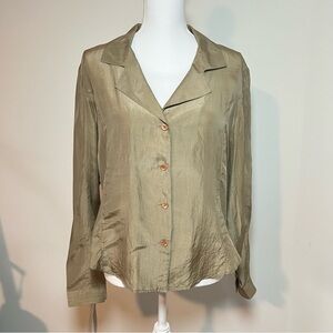 APOSTROPHE Vintage 90s/Y2k 100% Pure Silk‎ Taupe Button-Up Blouse 🕊️